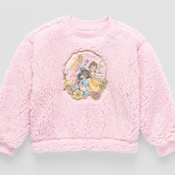 Disney Collection Embroidered Crew Neck Long Sleeve Fleece Princess Sweatshirt - Picture 1 of 2